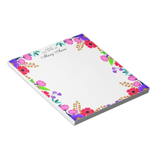 Elegante Rosa violette Blumen Personalisiert Notizblock (angewinkelt)