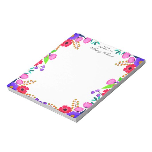 Elegante Rosa violette Blumen Personalisiert Notizblock (Rotiert)