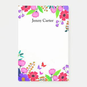 Elegante rosa, violette Blumen und Schmetterling Post-it Klebezettel