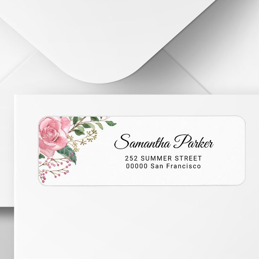 Elegante rosa Wasserfarbe Blumen-Rücksendeadresse