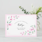 Elegante Rosa Wasserfarbe Blumengestalt Einladung (Stehend Vorderseite)
