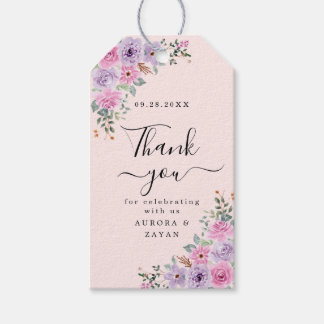 Elegante rosa Wasserfarbe Blumenhochzeit Geschenkanhänger