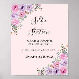 Elegante rosa Wasserfarbe Blumenhochzeit Poster