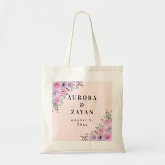 Elegante rosa Wasserfarbe Blumenhochzeit Tragetasche