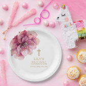 Elegante Rosa Wasserfarbe Blumenkolonie Heilige Ko Pappteller (Party)