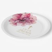 Elegante Rosa Wasserfarbe Blumenkolonie Heilige Ko Pappteller (Schrägansicht)