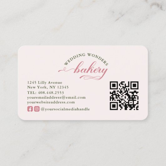 Elegante Rosa Wasserfarbe Blumenkuchen Bäckerei Visitenkarte (Rückseite)