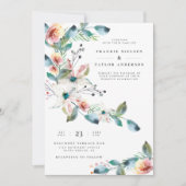 Elegante Rosa Wasserfarbe Botanische Hochzeit Einladung (Vorderseite)