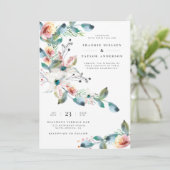 Elegante Rosa Wasserfarbe Botanische Hochzeit Einladung (Stehend Vorderseite)