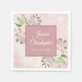 Elegante rosa Wasserfarbe Flora Rustische Hochzeit Serviette (Vorderseite)