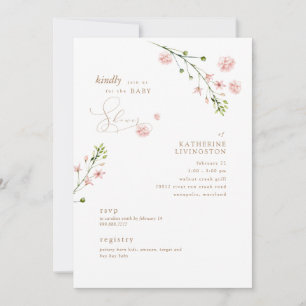 Elegante rosa Wasserfarbe Floral Baby Shower Einladung