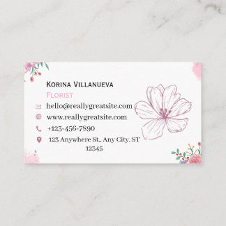 Elegante rosa Wasserfarbe Floral Florist Visitenkarte
