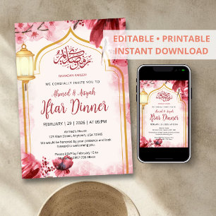 Elegante rosa Wasserfarbe-Floral-Iftar-Einladung Einladung