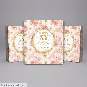 Elegante Rosa Wasserfarbe Geburtstagsgeschenktasch Mittlere Geschenktüte