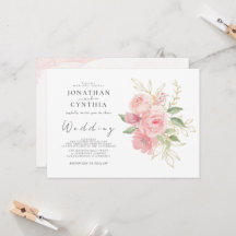 Elegante rosa Wasserfarbe goldene Blumenhochzeit