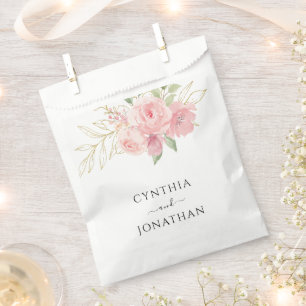 Elegante rosa Wasserfarbe goldene Blumenhochzeit Geschenktütchen