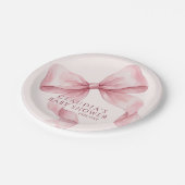 Elegante rosa Wasserfarbe Schleife Babyparty Pappteller (Schrägansicht)