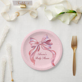Elegante rosa Wasserfarbe Schleife Mädchen Baby Sh Pappteller