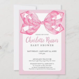Elegante rosa Wasserfarbe Schleifen-Baby-Party Einladung