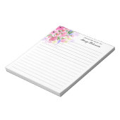 Elegante, rosa Wasserfarben Blume Personalisiert Notizblock (Rotiert)