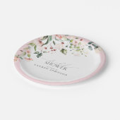 Elegante rosa Wasserfarben-Blumen-Brautparty Pappteller (Schrägansicht)