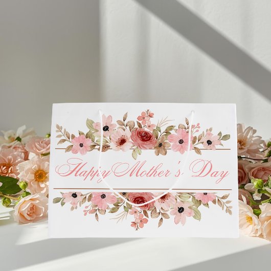 Elegante rosa Wasserfarben-Blumen-Geschenktasche Große Geschenktüte