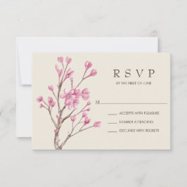 Elegante rosa Wasserfarben Cherry Blossom Hochzeit RSVP Karte