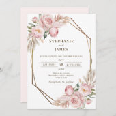 Elegante rosa Wasserfarben Einladung zur Hochzeit (Vorne/Hinten)