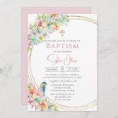 Elegante rosa Wasserfarben Florentiner Girl Taufe Einladung (Vorne/Hinten)