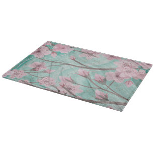 Elegante rosa Wasserfarben Kirschblüten am Eingang Schneidebrett
