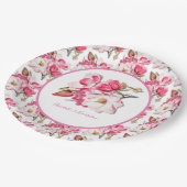 Elegante Rosa Wasserfarben Magnolia Hochzeit Pappteller (Schrägansicht)
