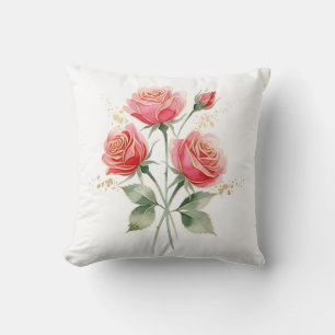 Elegante rosa Wasserfarben-Rosen mit Goldfolie-Bes Kissen