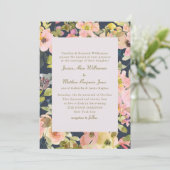 Elegante rosa Wasserfarbenflorale feierliche Hochz Einladung (Stehend Vorderseite)