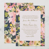 Elegante rosa Wasserfarbenflorale feierliche Hochz Einladung (Vorne/Hinten)
