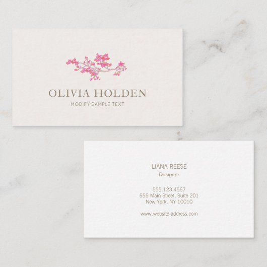 Elegante rosa Wasserfarbenzweig Visitenkarte (Vorne/Hinten)