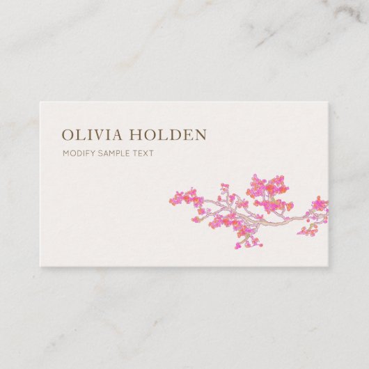 Elegante rosa Wasserfarbenzweig Visitenkarte (Vorderseite)
