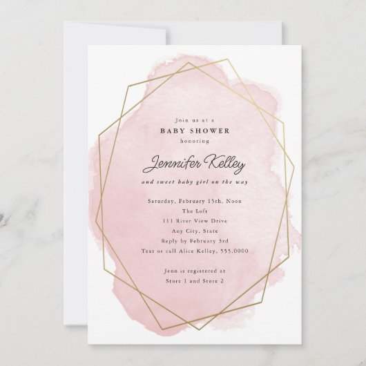 Elegante Rosa Watercolor Babydusche Einladung (Vorderseite)
