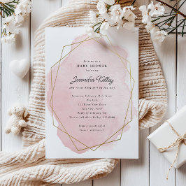 Elegante Rosa Watercolor Babydusche Einladung