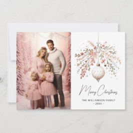 Elegante Rosa Watercolor Bauble Weihnachtskarte Feiertagskarte