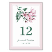 Elegante Rosa Watercolor Magnolia Hochzeit der Blu Tischnummer (Rückseite)