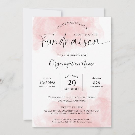 Elegante Rosa Watercolor Script Fundraiser Gala Einladung (Vorderseite)