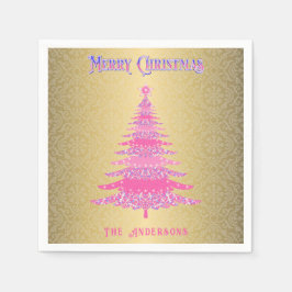 Elegante Rosa Weihnachtsbaum Gold Name Ornamente Serviette