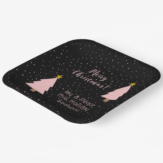 Elegante Rosa Weihnachtsbaum Golden Star, Night Sk Pappteller (Gewinkelt)