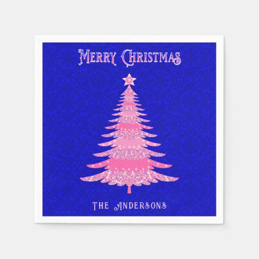 Elegante Rosa Weihnachtsbaum Personalisierte Schne Serviette (Vorderseite)