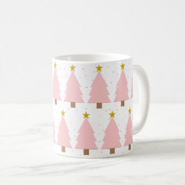 Elegante Rosa Weihnachtsbäume, Goldene Sterne Kaffeetasse
