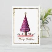 Elegante Rosa Weihnachtsbaumkarte - Einzigartig fe Feiertagskarte (Stehend Vorderseite)