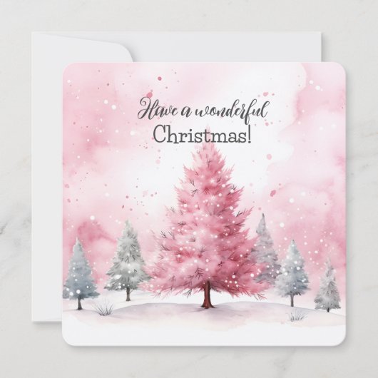 Elegante Rosa Weihnachtsbaumszene im Winter Karte (Vorderseite)