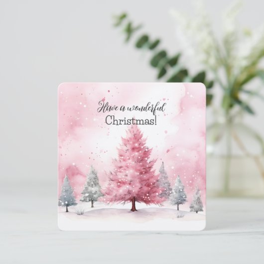 Elegante Rosa Weihnachtsbaumszene im Winter Karte (Stehend Vorderseite)