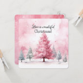 Elegante Rosa Weihnachtsbaumszene im Winter Karte (Vorderseite/Rückseite Beispiel)