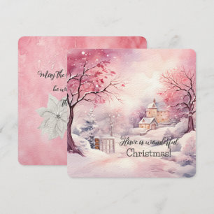 Elegante Rosa Weihnachtsbaumszene im Winter Karte